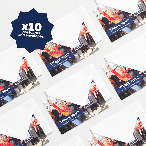 mock up image of thank you postcard for Guinness World Record title holders with envelope