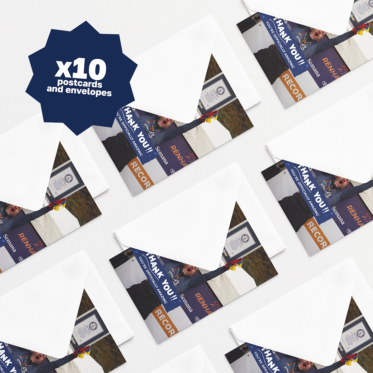 mock up image of thank you postcard for Guinness World Record title holders with envelope