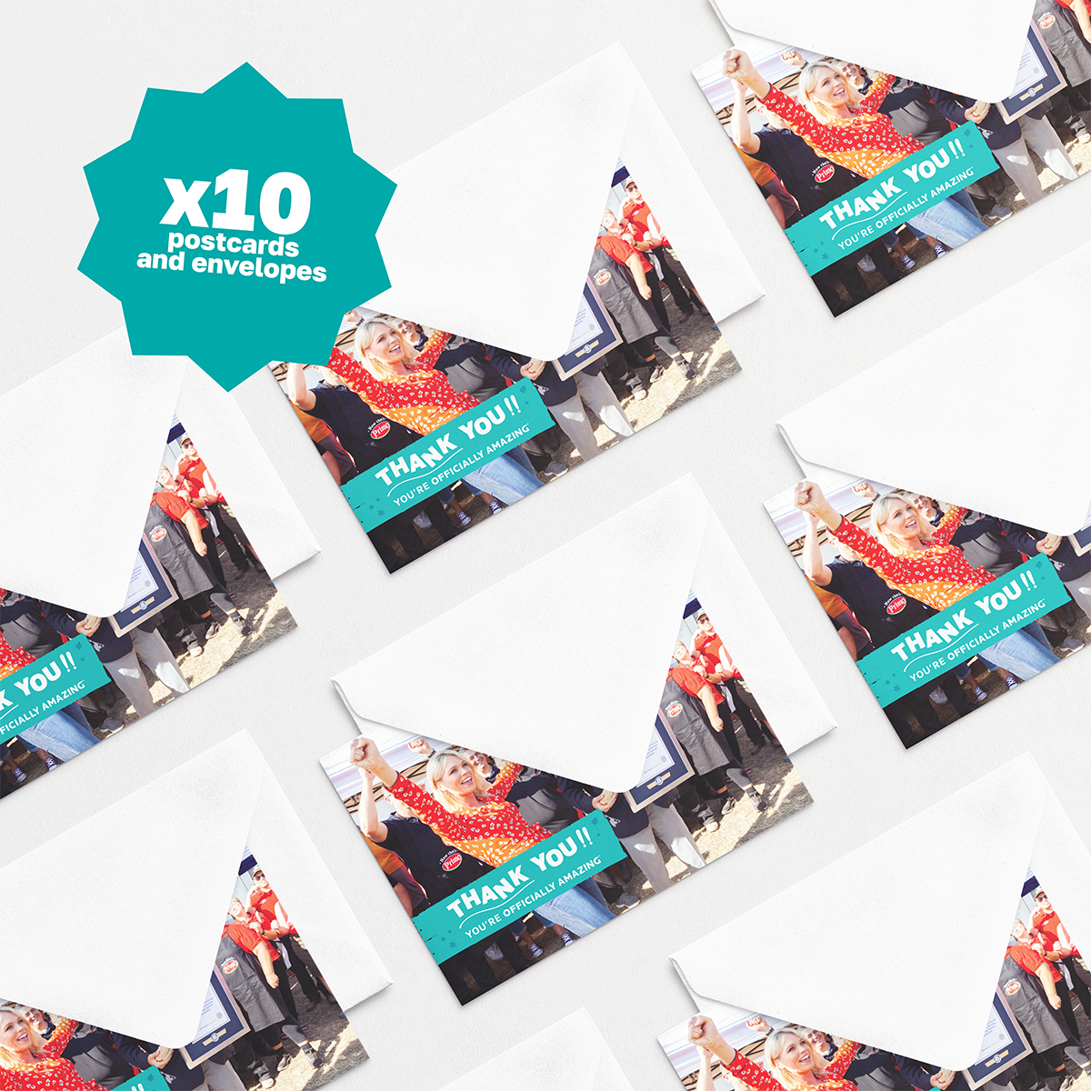 mock up image of thank you postcard for Guinness World Record title holders with envelope