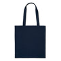 the back of a navy blue tote bag which is blank on a white background