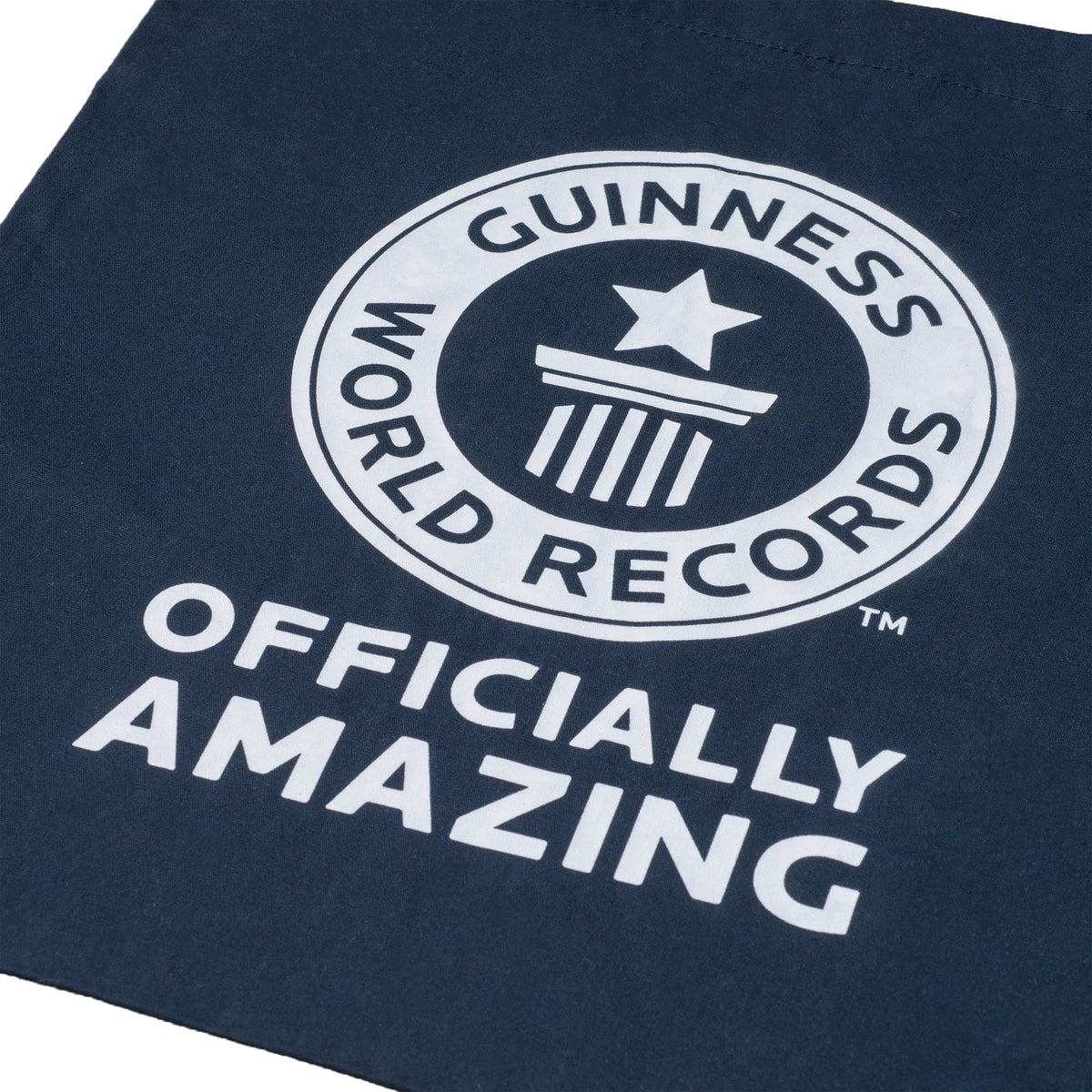 Zoomed image of GWR logo on navy tote bag with 'Officially Amazing' text.