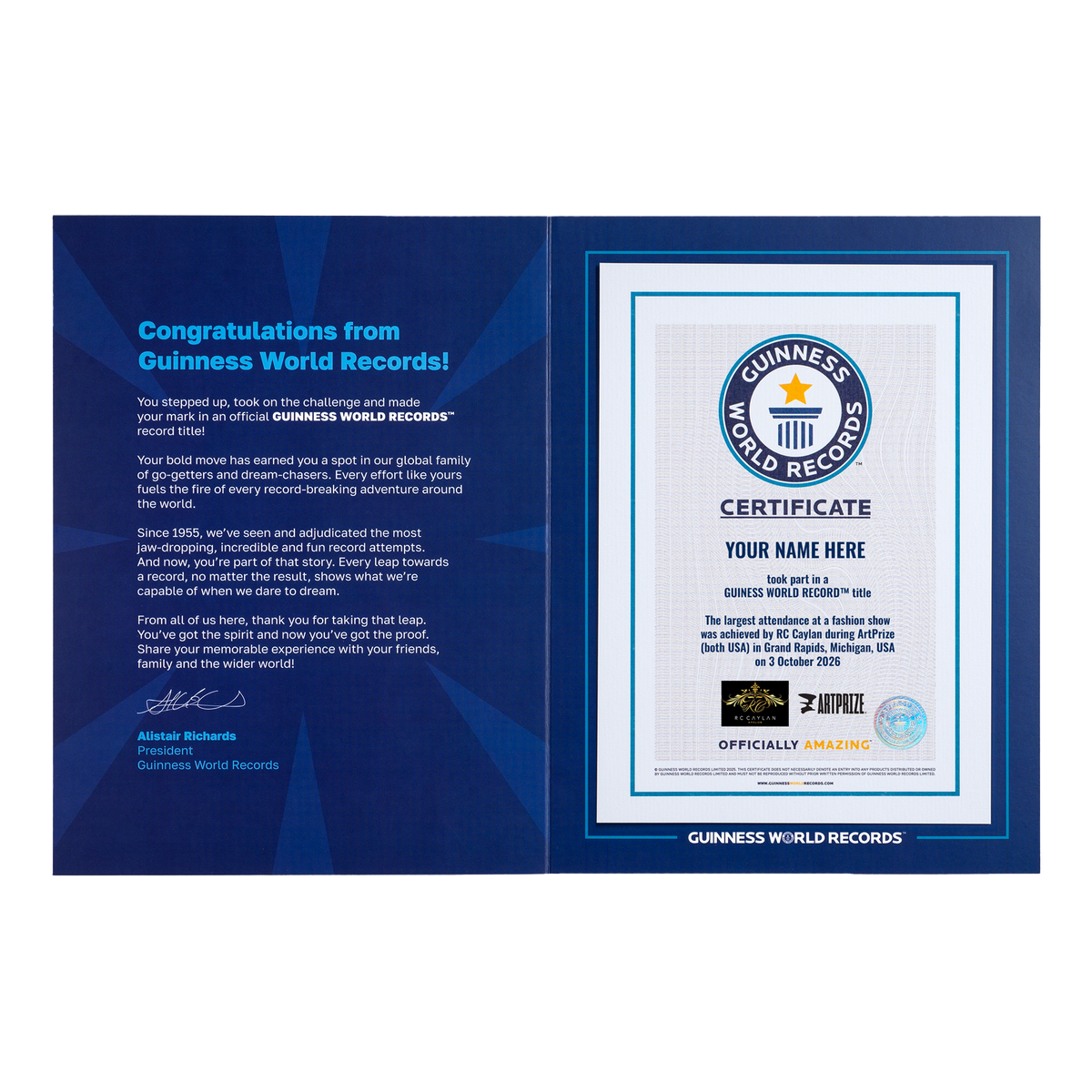 Record Participant Certificate The Largest Attendance at a Fashion Show 