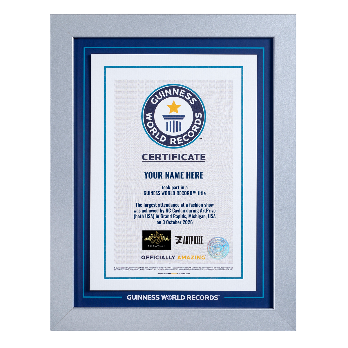 Record Participant Certificate The Largest Attendance at a Fashion Show 