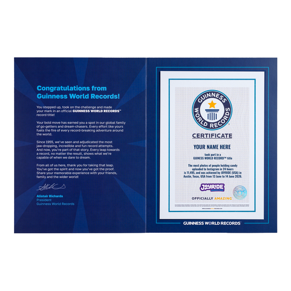 Record Participant Certificate The Most Photos of People Holding Candy Uploaded to Instagram