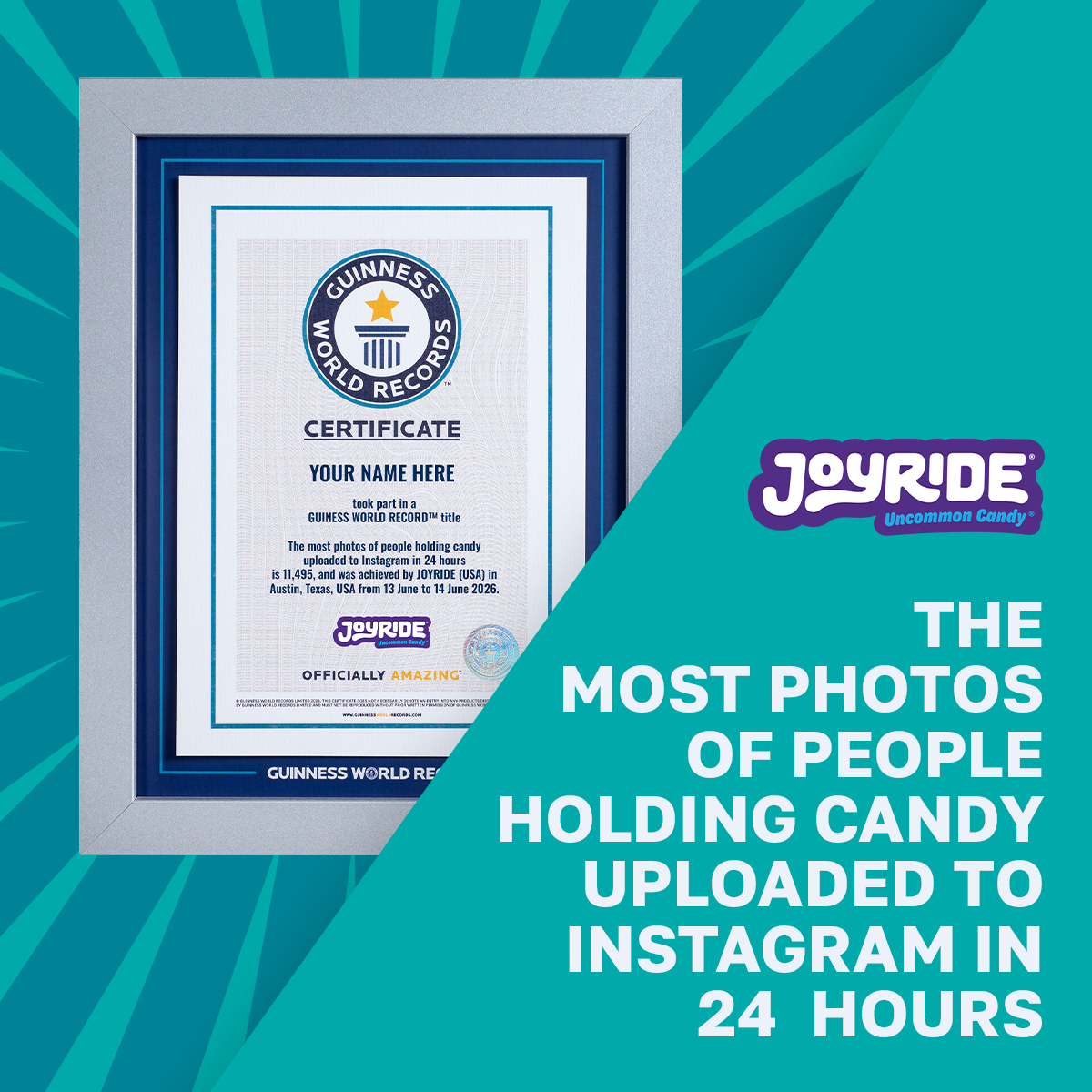 Record Participant Certificate The Most Photos of People Holding Candy Uploaded to Instagram