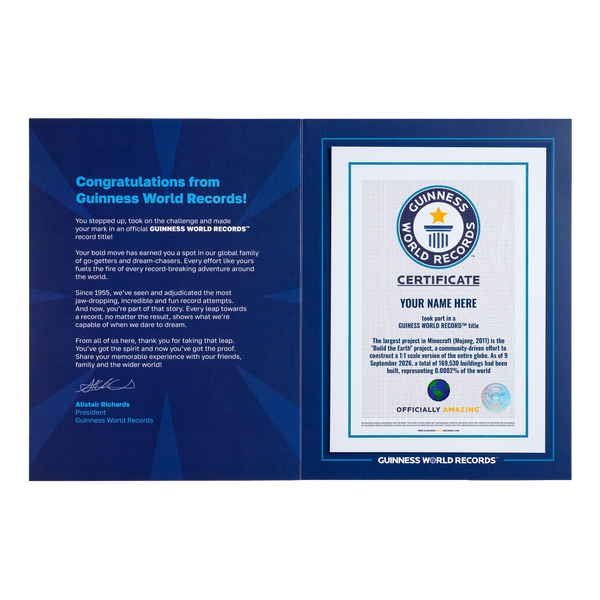 Record Participant Certificate The Largest Project in Minecraft 