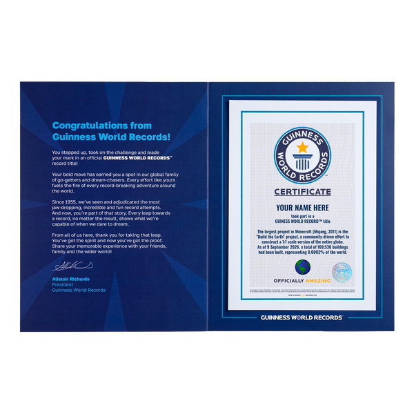 Record Participant Certificate The Largest Project in Minecraft 