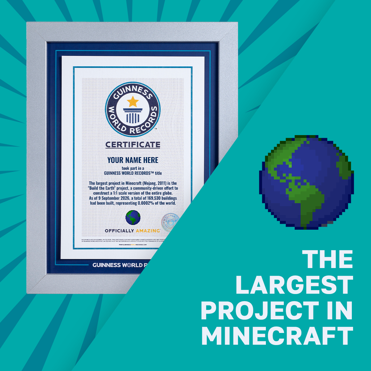 Record Participant Certificate The Largest Project in Minecraft 