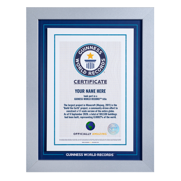 Record Participant Certificate The Largest Project in Minecraft 