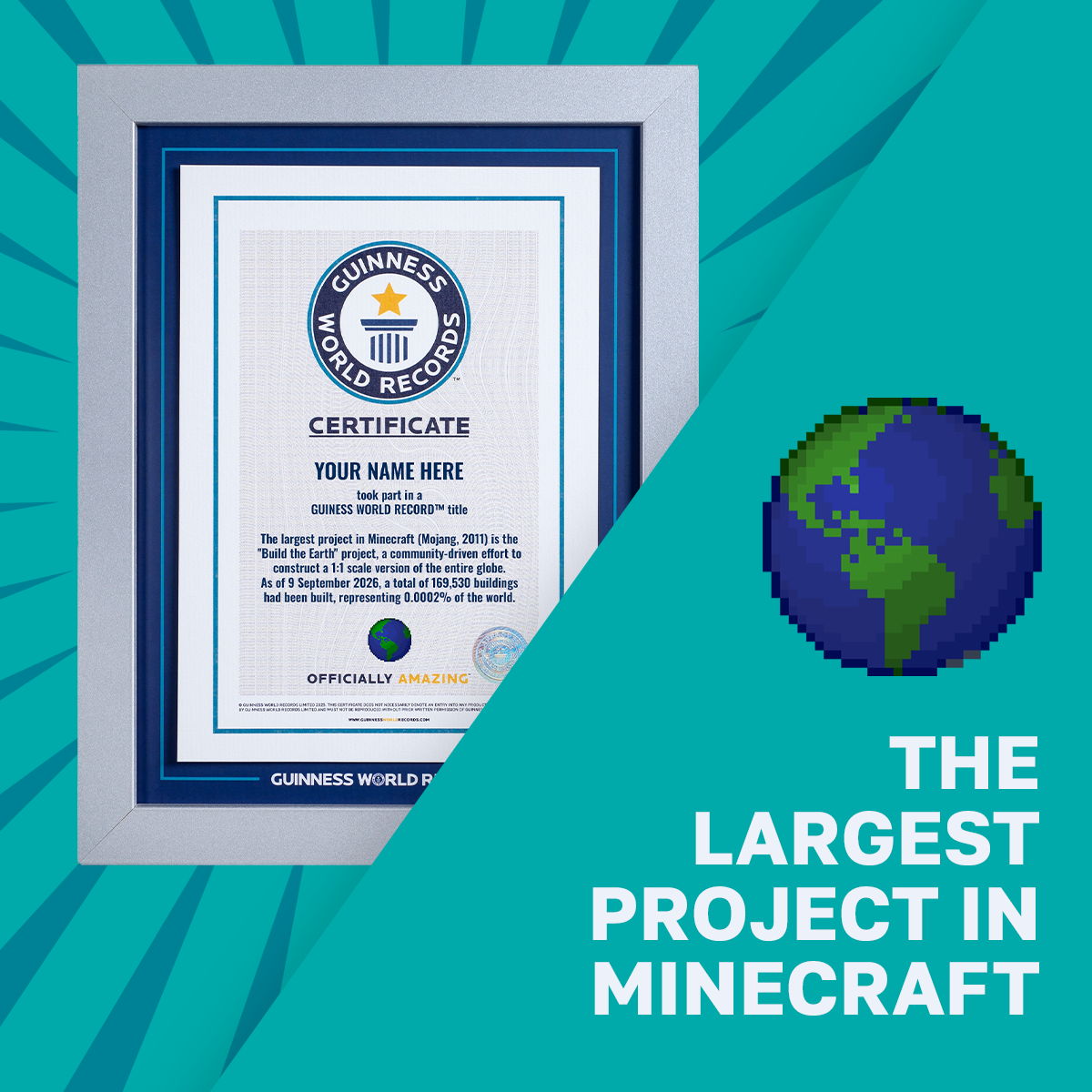 Record Participant Certificate The Largest Project in Minecraft 