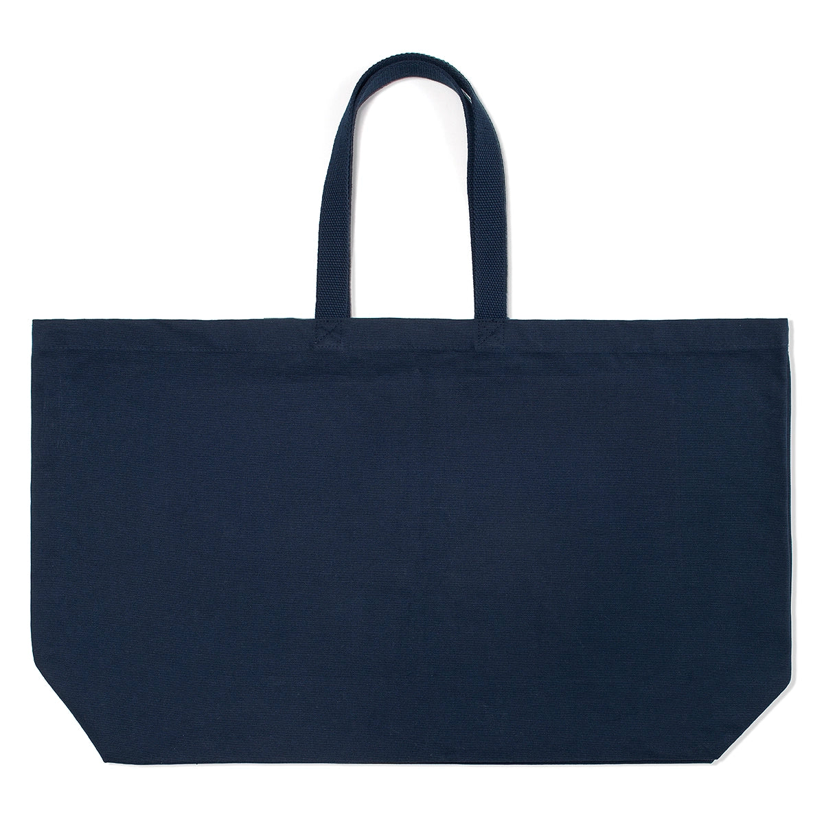 oversized navy blue tote bag reverse side on flatlay