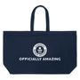 oversized navy tote bag with Guinness World Records logo and 'Officially Amazing' text flatlay