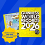 Guinness World Records 2026 book with promotional text on a blue background