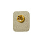 Gold square lapel pin with a round butterfly clip fastener on a white background