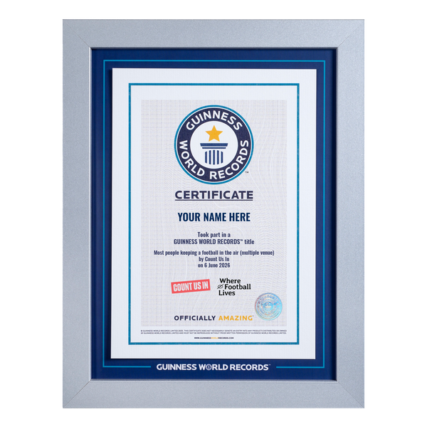 Record Participant Certificate The Most People Keeping a Football in the Air (Multiple Venue)