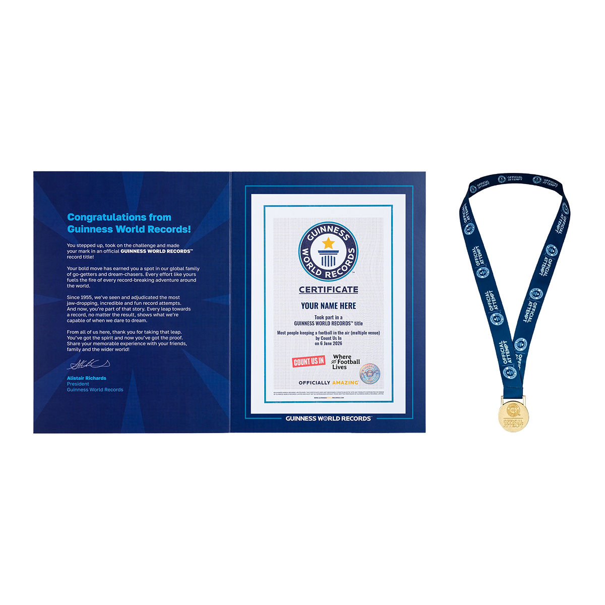 Record Participant Certificate The Most People Keeping a Football in the Air (Multiple Venue)