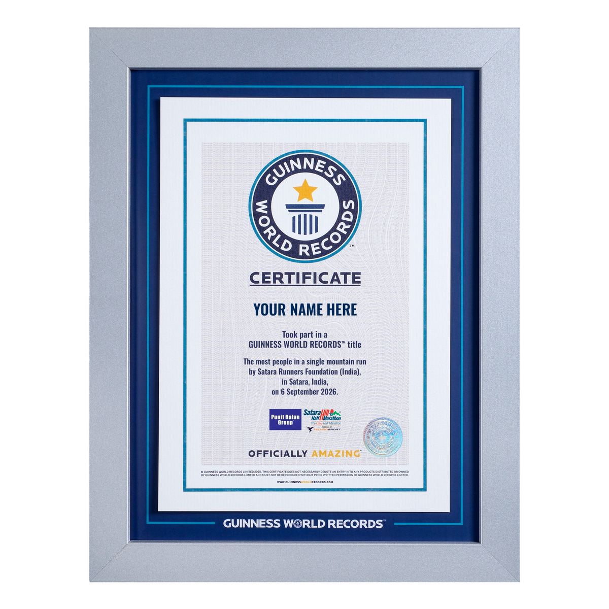 Record Participant Certificate Most People in a Single Mountain Run