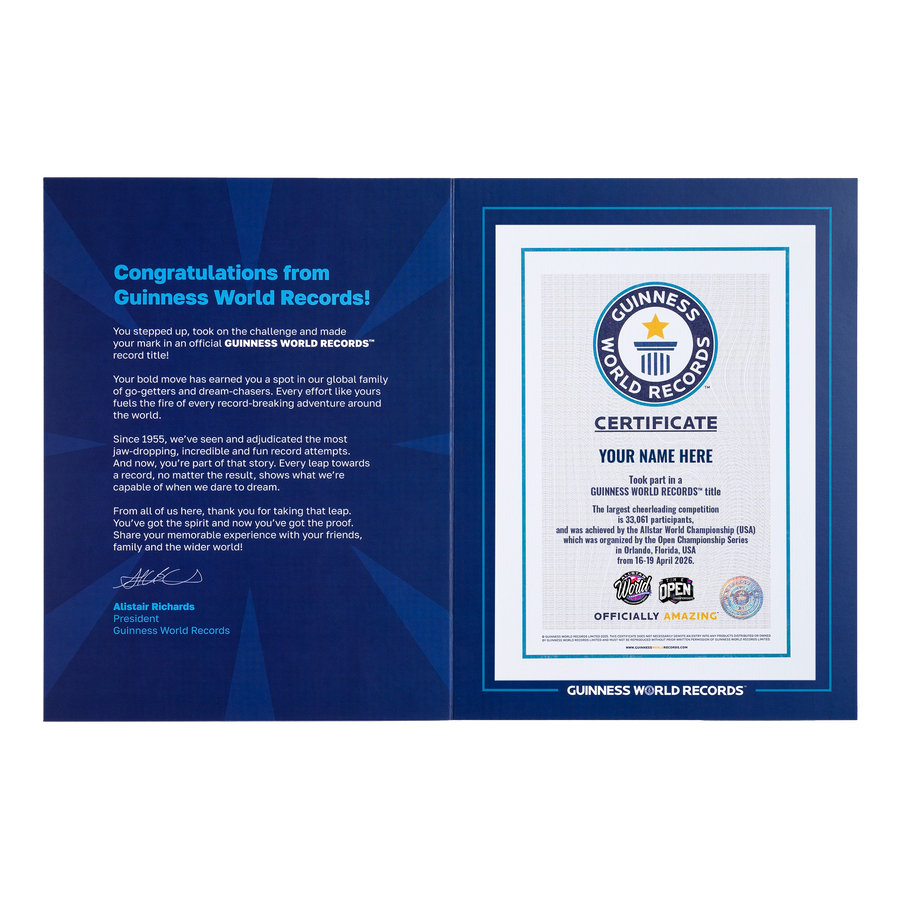 Record Participant Certificate The Largest Cheerleading Competition