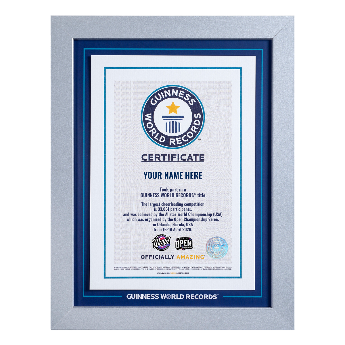 Record Participant Certificate The Largest Cheerleading Competition