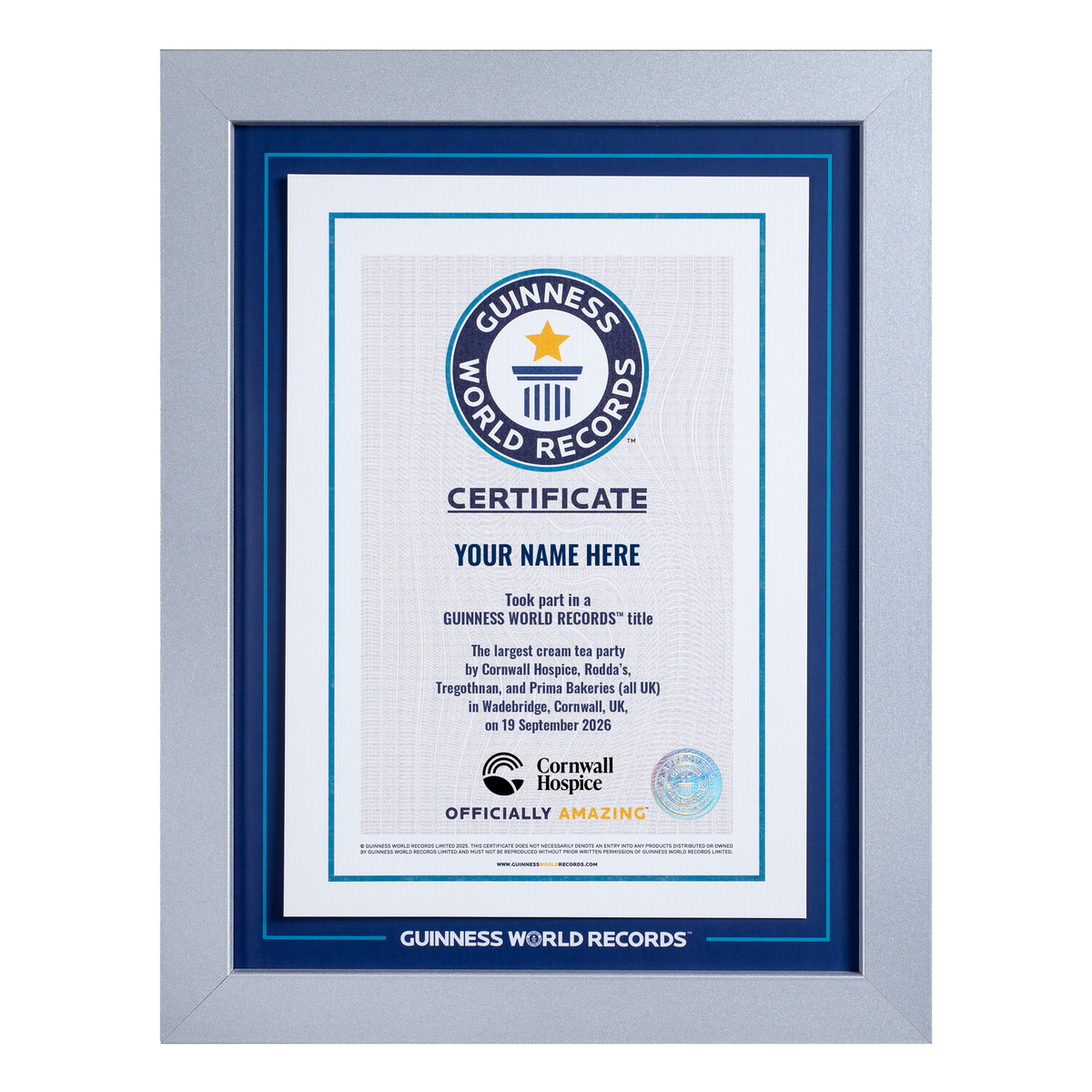 Record Participant Certificate Largest Cream Tea Party