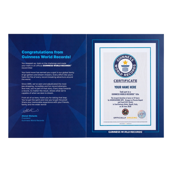 Record Participant Certificate The Largest Pizza Donation in 12 Hours