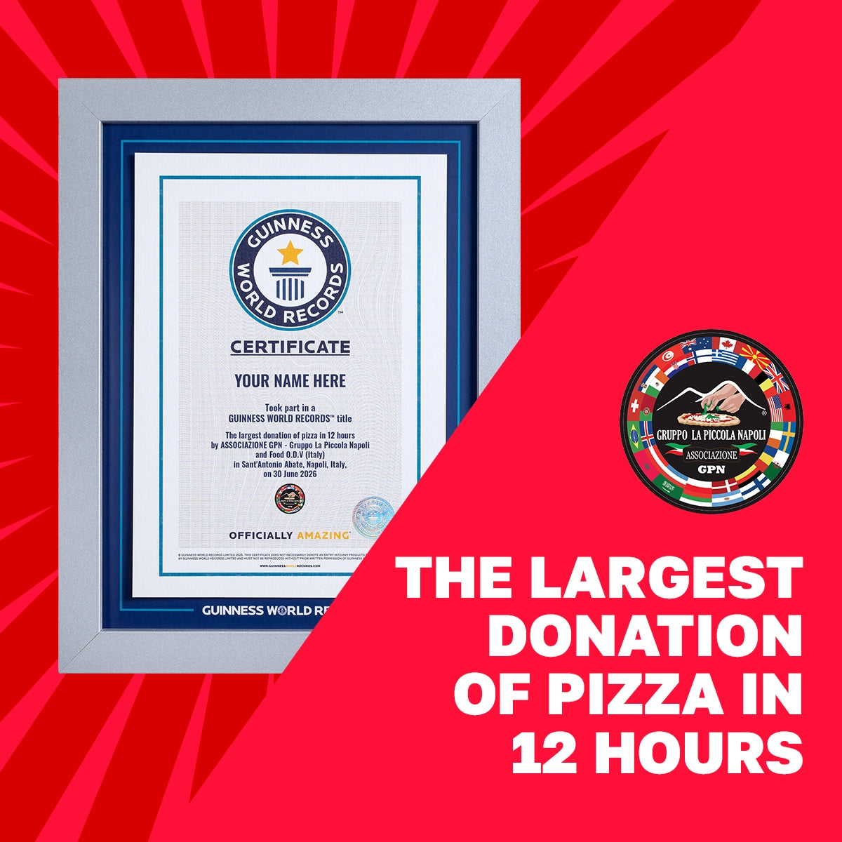 Record Participant Certificate The Largest Pizza Donation in 12 Hours