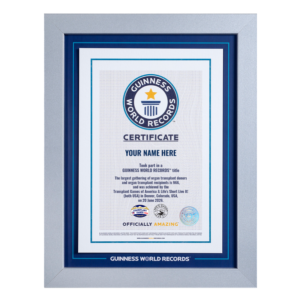 Record Participant Certificate The Largest Gathering of Organ Transplant Donors and Organ Transplant Recipients