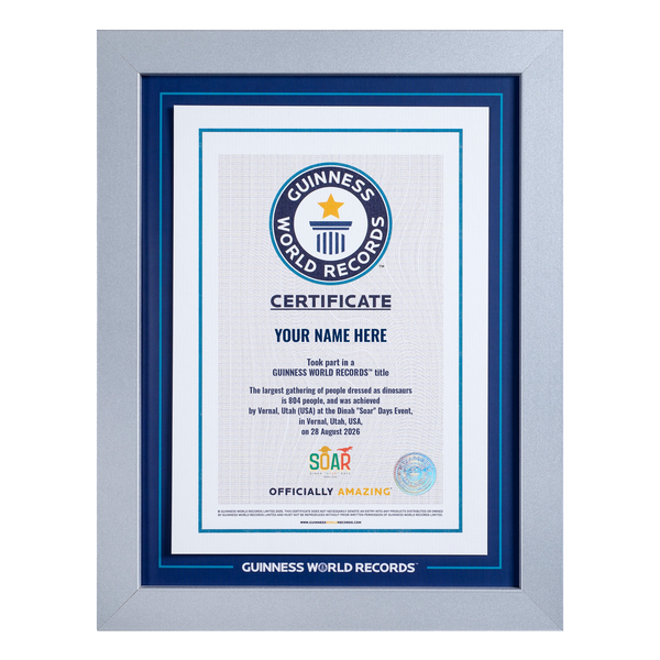Record Participant Certificate Largest Gathering of People Dressed as Dinosaurs