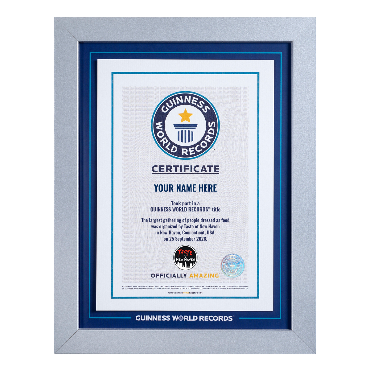 Record Participant Certificate Largest Gathering of People Dressed as Food