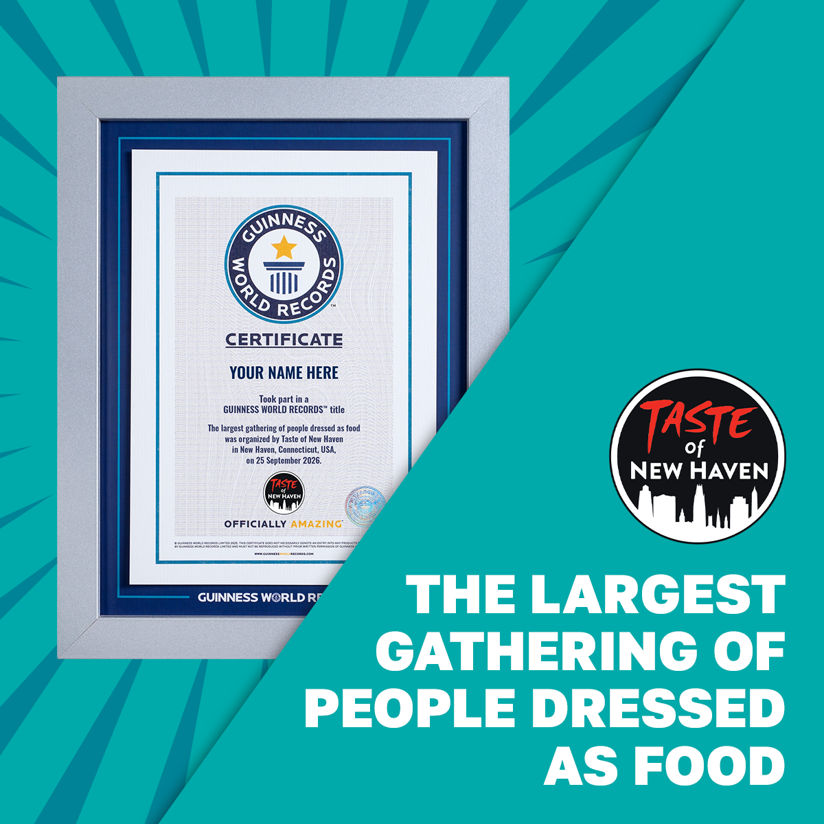 Record Participant Certificate Largest Gathering of People Dressed as Food