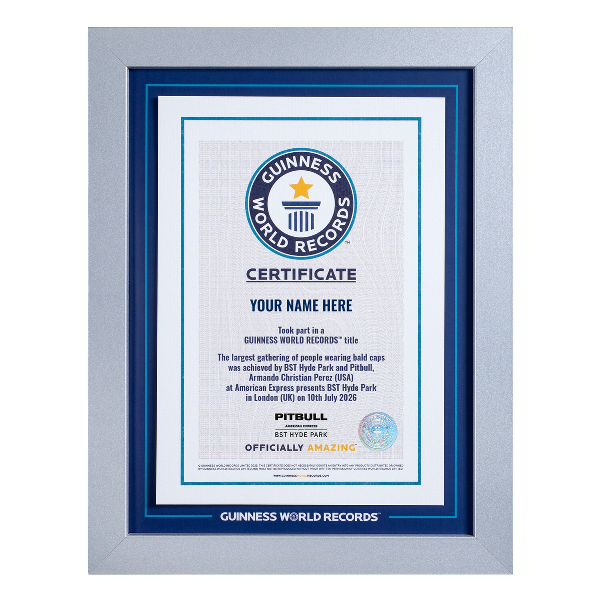 Record Participant Certificate Largest Gathering of Bald Caps