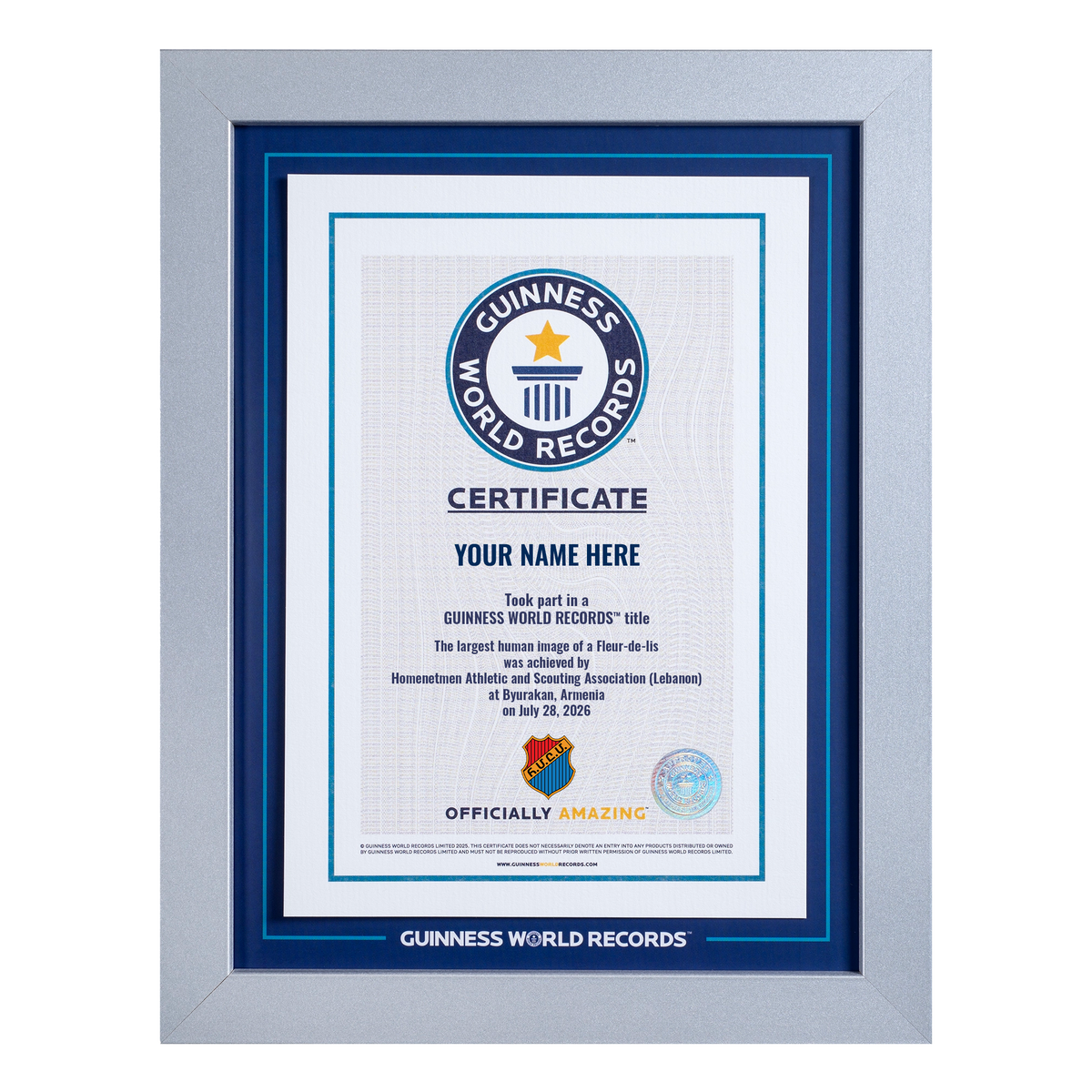 Record Participant Certificate Largest Human Image of a Fleur-de-lis