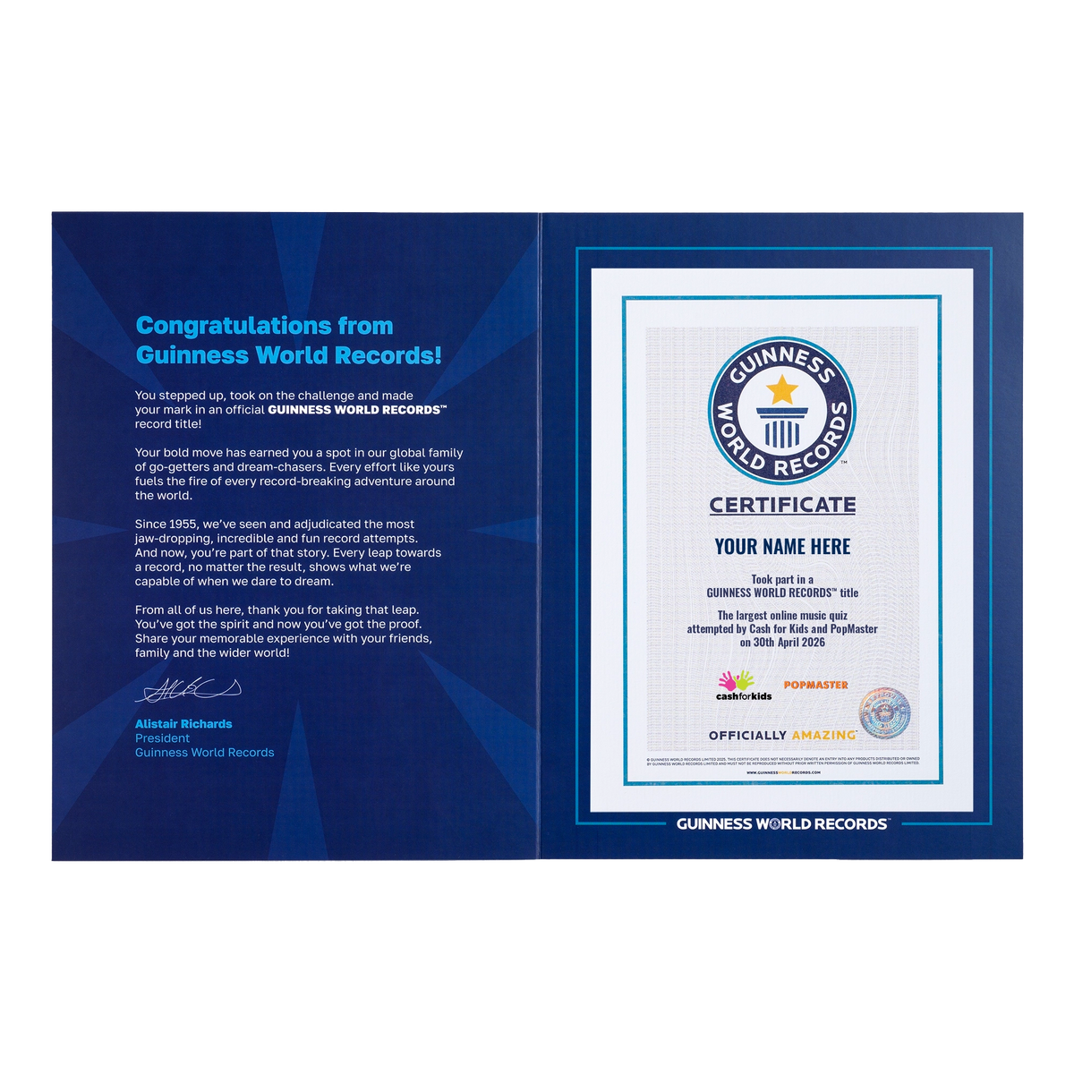 Record Participant Certificate Largest Online Music Quiz