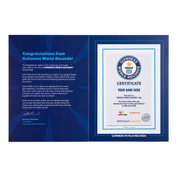 Record Participant Certificate Largest Online Music Quiz