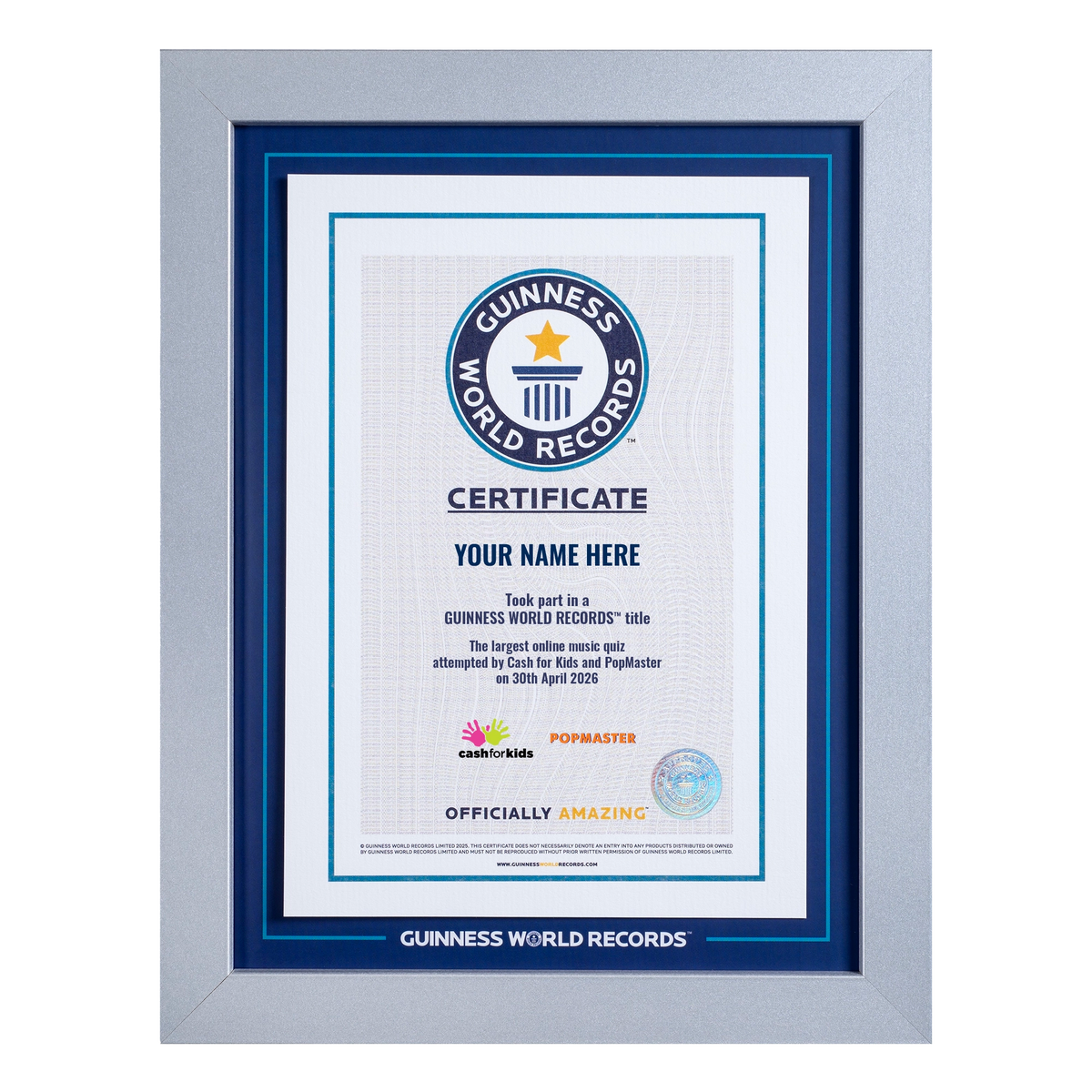 Record Participant Certificate Largest Online Music Quiz