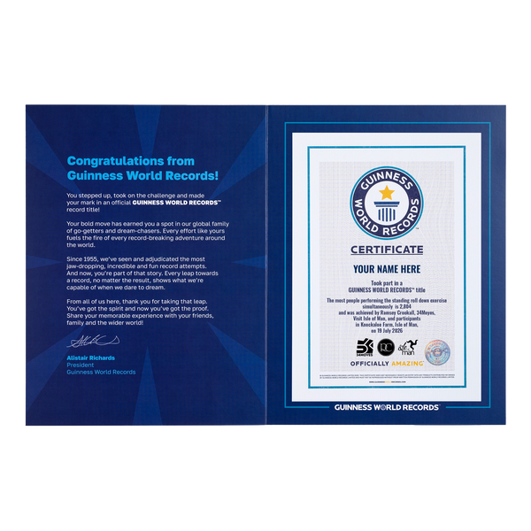 Record Participant Certificate The Most People Performing the Standing Roll Down Exercise Simultaneously
