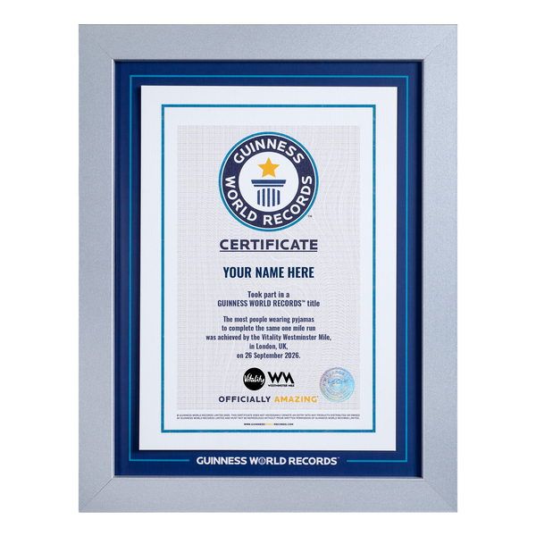 Record Participant Certificate Most People Wearing Pyjamas to Complete the Same One Mile Run