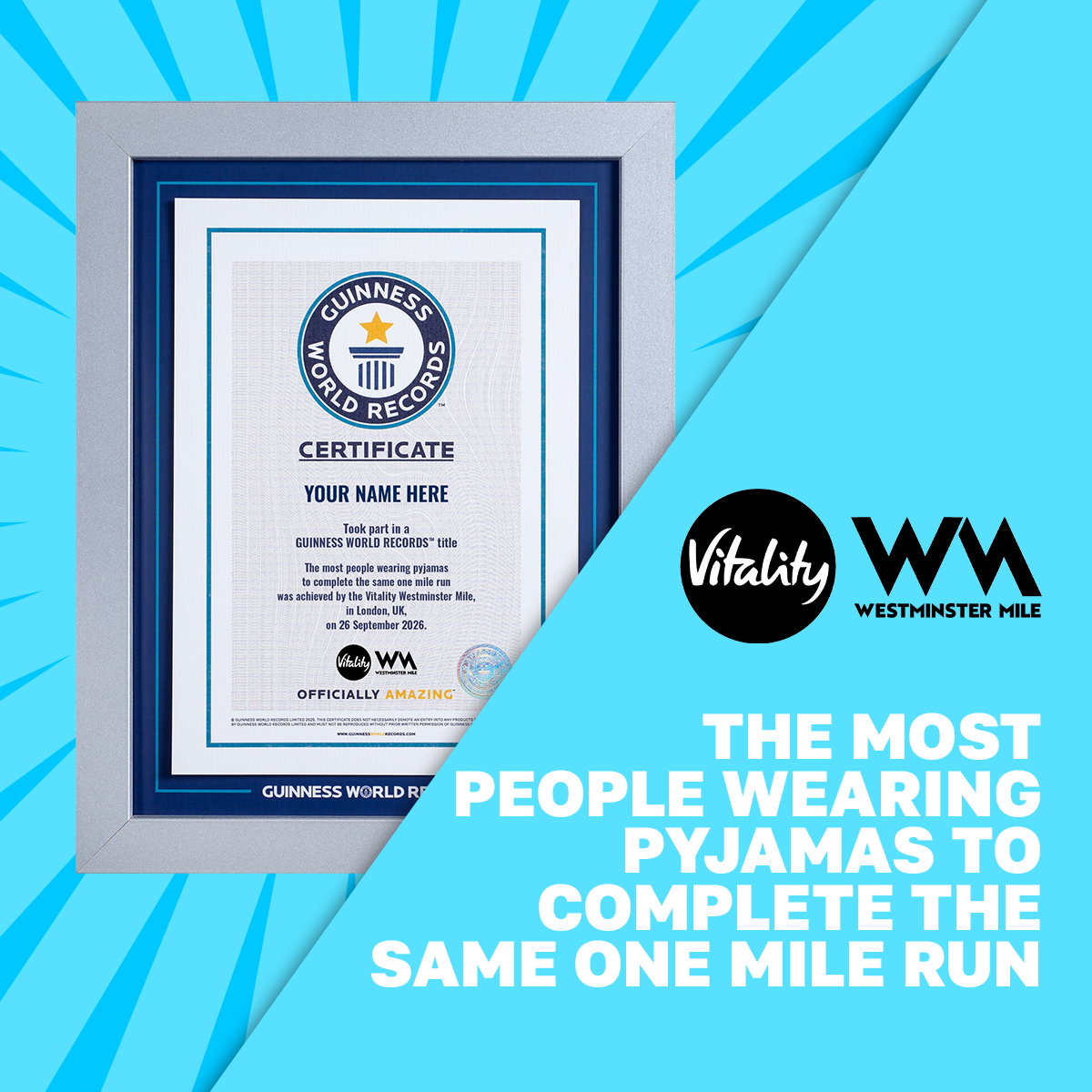 Record Participant Certificate Most People Wearing Pyjamas to Complete the Same One Mile Run