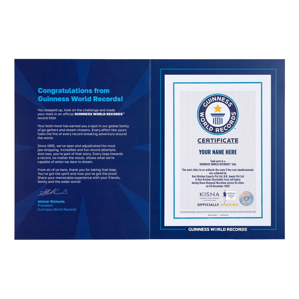 Record Participant Certificate The Most Cities to Co-ordinate the Same 5 km Race