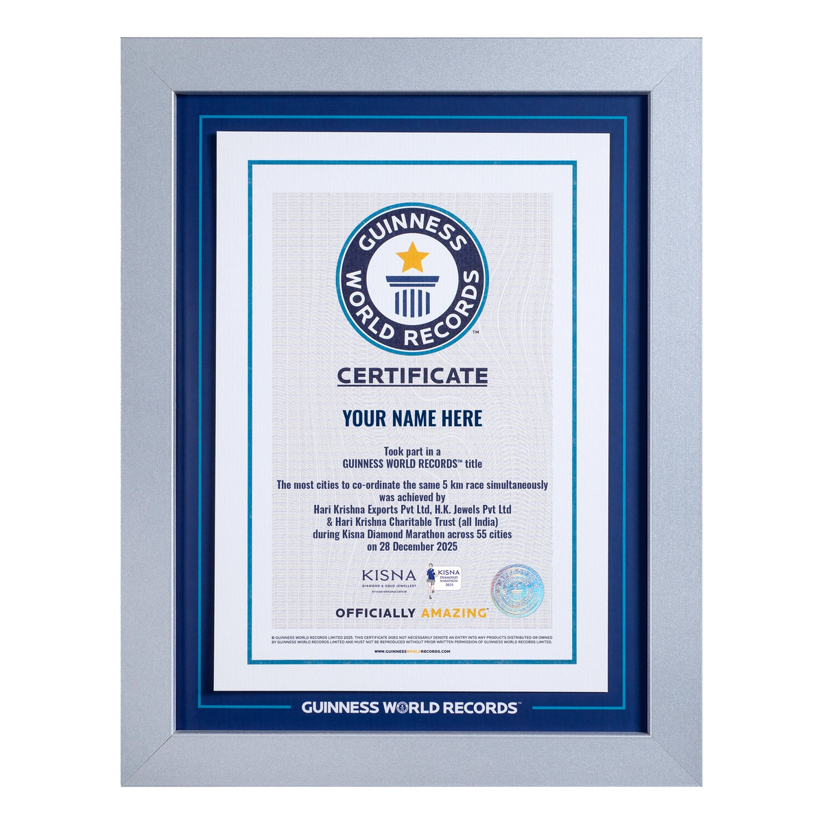 Record Participant Certificate The Most Cities to Co-ordinate the Same 5 km Race