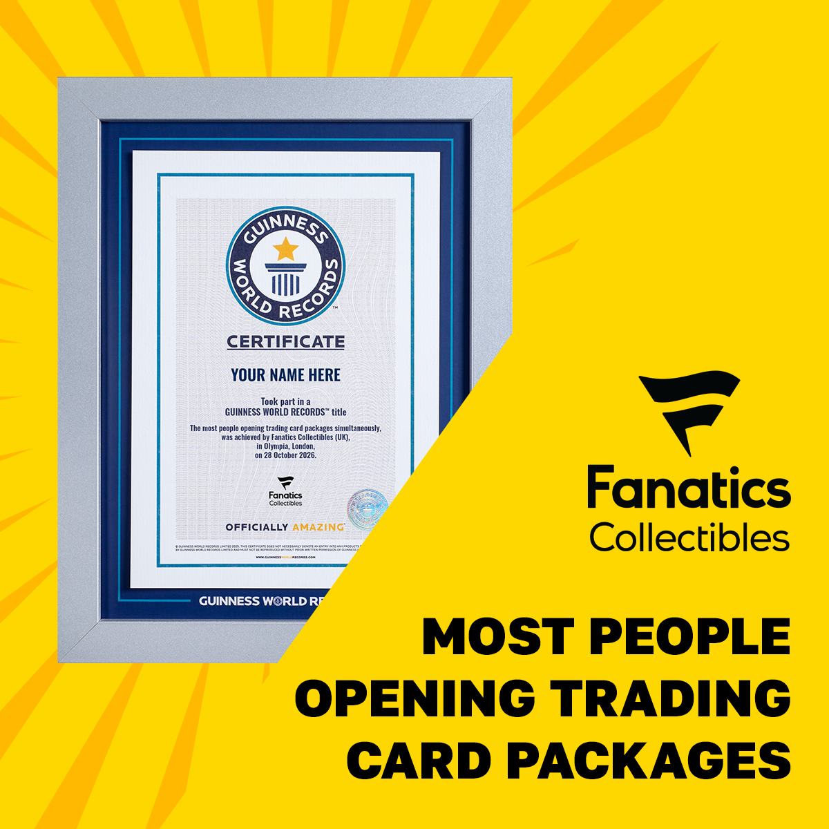 Record Participant Certificate - The most people opening trading card packages simultaneously