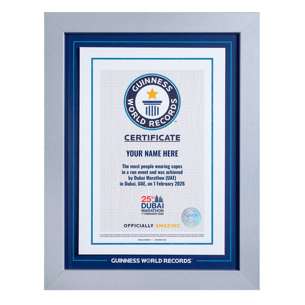 co-branded Guinness World Records RPC certificate in frame on a white background