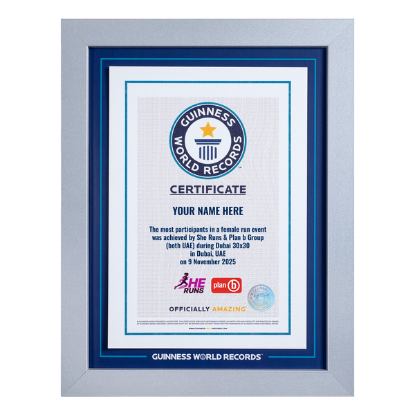 co-branded Guinness World Records RPC certificate in frame on a white background