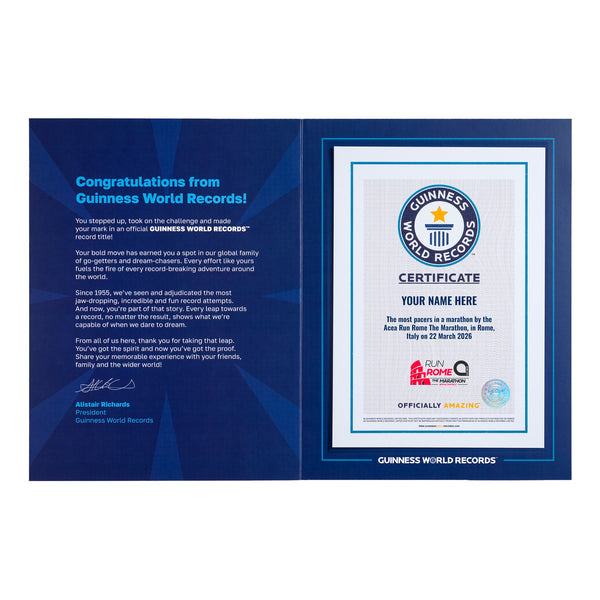 Record Participant Certificate The Most Pacers in a Marathon