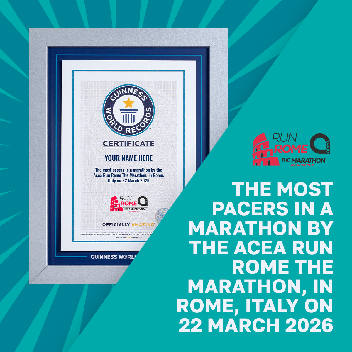 Record Participant Certificate The Most Pacers in a Marathon
