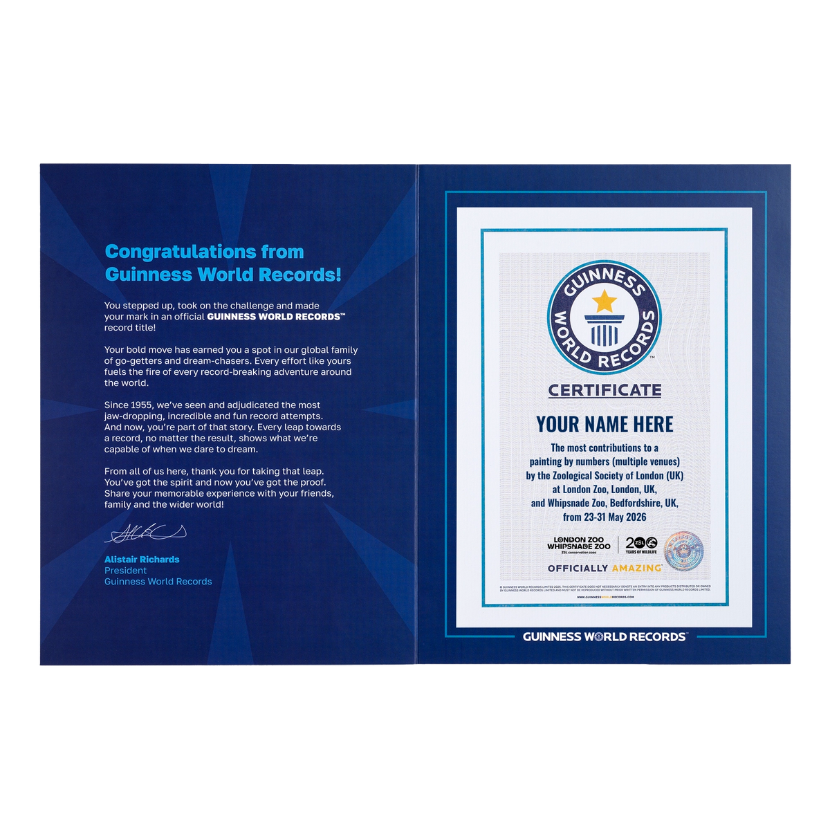 Record Participant Certificate The Most Contributions to Painting by Numbers (Multiple Venues)