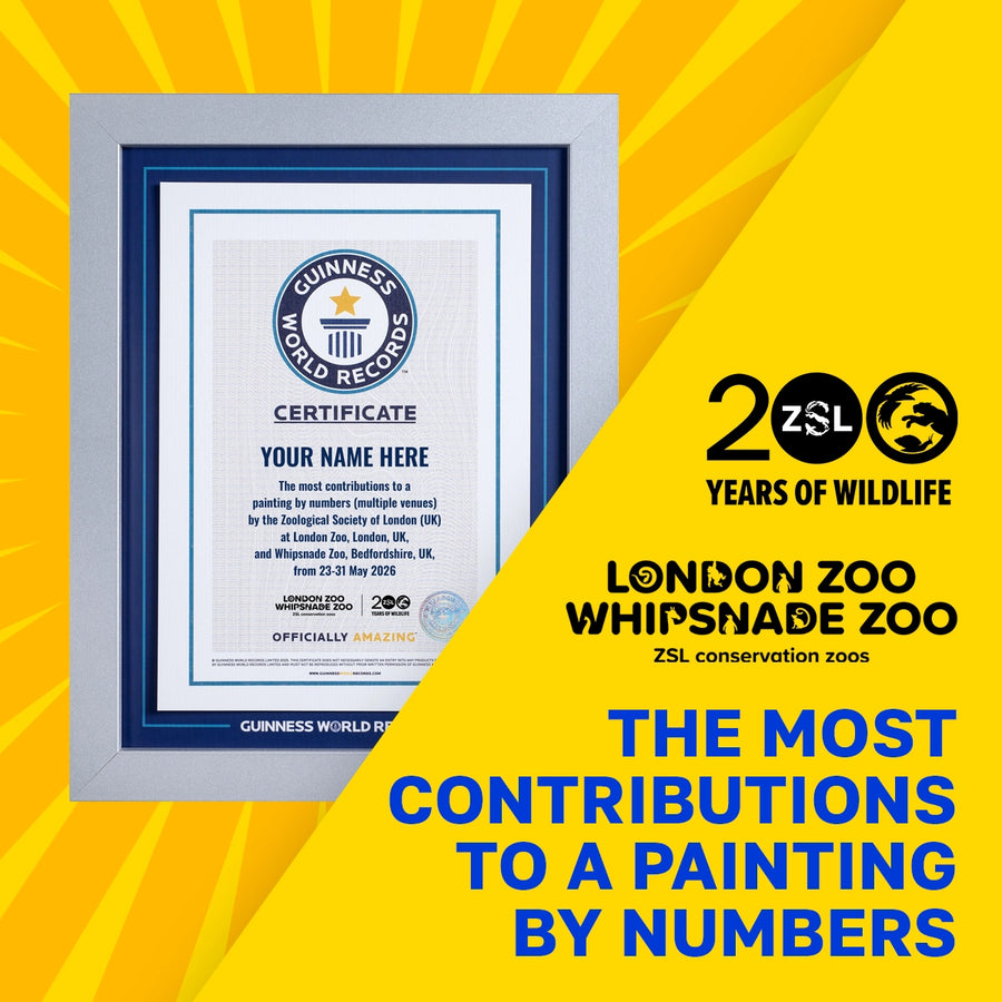 Framed Guinness World Records certificate on a yellow background with ZSL branding