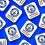 Pattern of Guinness World Records Officially Amazing pins on a blue background