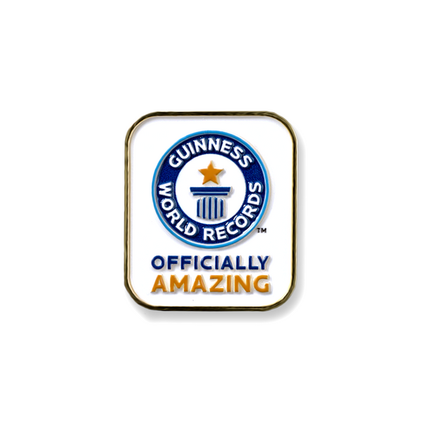 Guinness World Records Officially Amazing pin badge on a white background